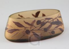 A Moser cameo glass eliptical bowl, c.1905, decorated with fruiting branches in brown over russet,