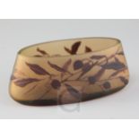 A Moser cameo glass eliptical bowl, c.1905, decorated with fruiting branches in brown over russet,