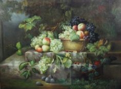 English Schooloil on canvasStill life of fruit on a marble ledge36 x 48in.