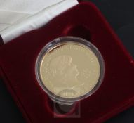 A cased Royal Mint 1999 Diana Princess of Wales gold proof memorial £5 crown, no. 2412/7500.