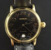 A gentleman's gilt stainless steel Mont Bland Meisterstuck automatic wrist watch, with black