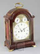 Haley of London. A George III brass inset chiming bracket clock, the brass dial with inset enamel