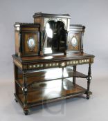 A Victorian ebony and thuya wood bonheur du jour, applied with ormolu mounts and inset with