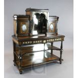 A Victorian ebony and thuya wood bonheur du jour, applied with ormolu mounts and inset with