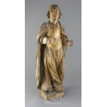 An 18th century Continental carved and painted limewood figure of a saint, H.24in.