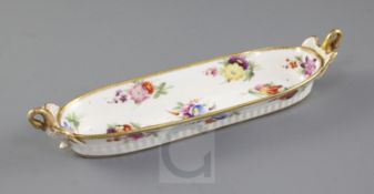 A Swansea porcelain pen tray, circa 1815-17, painted with floral sprigs, modelled to each end with a