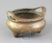 A Chinese bronze ding censer, Xuande mark but later, diameter 14cm