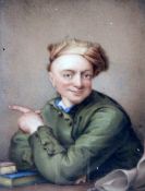 Albin Roberts Burt (1783-1842)oil on ivoryMiniature of a young man pointing his fingertrade label