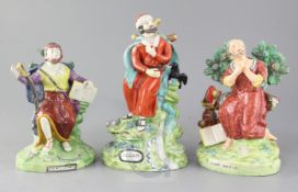 Three Staffordshire Pearlware figures of religious men, early 19th century, comprising Elijah,