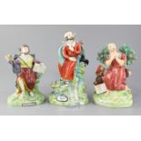 Three Staffordshire Pearlware figures of religious men, early 19th century, comprising Elijah,