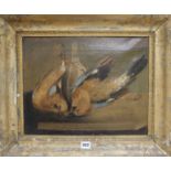 19th Century English Schooloil on canvasStill life of a brace of jays with a flask32 x 41cm