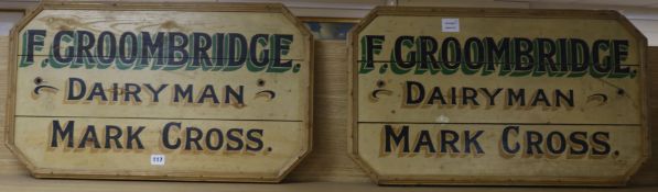 Two F. Groombridge, Dairyman Mark Cross signs