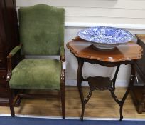 A mahogany open armchair and a Victorian shaped circular occasional table, H.76cm table