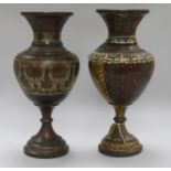 Two Indian brass and enamel vases