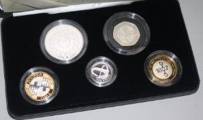 A UK 2007 silver Piedfort collection cased set of coins, 50p to £5 x 2