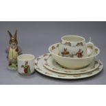 A Beswick Beatrix Potter figure of Benjamin Bunny and a Royal Doulton Bunnykins five piece nursery