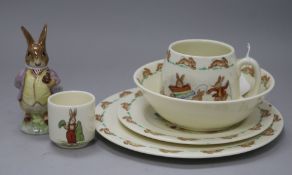 A Beswick Beatrix Potter figure of Benjamin Bunny and a Royal Doulton Bunnykins five piece nursery