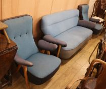 A three piece suite, W.195cm sofa