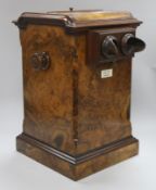 A Victorian burr walnut table top stereoscope viewer with slides/photos