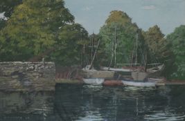 M.W. HawesgouacheRiver and boatyardsigned and dated '9637 x 56cm