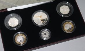 A UK 2006 silver Piedfort collection cased set of coins, 50p to £5 x 2