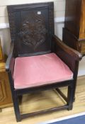 An early 18th century French oak elbow chair and side chair