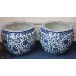 A pair of modern Chinese blue and white fish bowls