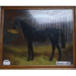 Tim B. Whitbyreverse painting on glassBlack horse in a stablesigned42 x 52cm