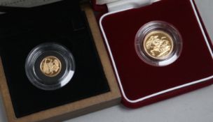A cased 2006 proof gold half sovereign and a 2009 proof gold quarter sovereign