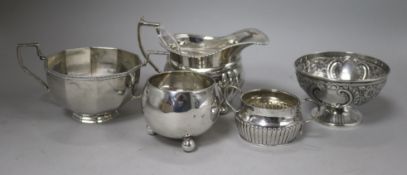 A Victorian silver sugar bowl, Edward Hutton, London, 1883, three other sugar bowls and a cream