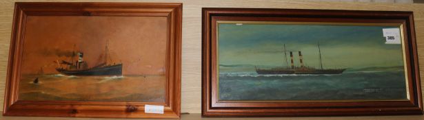 2 oils on board'Firecrackers last run' and 'Trawler at sea'One signed Knight, the other E.H.