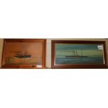 2 oils on board'Firecrackers last run' and 'Trawler at sea'One signed Knight, the other E.H.