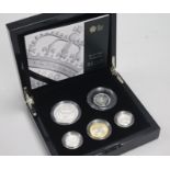 A cased 2010 UK silver Piedfort 5 coin set