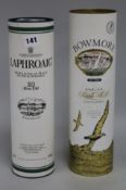 A Laphroaig 10 years old single Islay Malt whisky (1 litre), and a similar bottle of Bowmore Surf