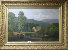 J.A. Kingstonoil on canvasCattle watering in a landscapesigned50 x 75cm