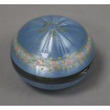 An early 20th century continental silver and blue guilloche enamel circular powder box, with