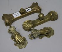 A quantity of Victorian brass desk items