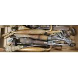 A collection of carpenters tools, etc.