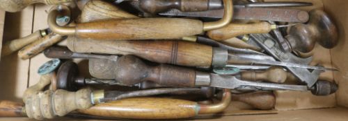 A collection of carpenters tools, etc.