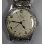 A gentleman's early 1940's steel Omega manual wind wrist watch, with Arabic dial and blued steel