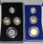 A 2005 silver proof Piedfort 4 coin set and a 2004 3 coin silver proof Piedfort set