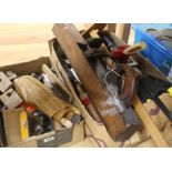 A quantity of woodworking and other tools, including a jack plane and a box plane, etc.