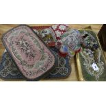 Three Berlin beadwork trays, two cushions and two purses