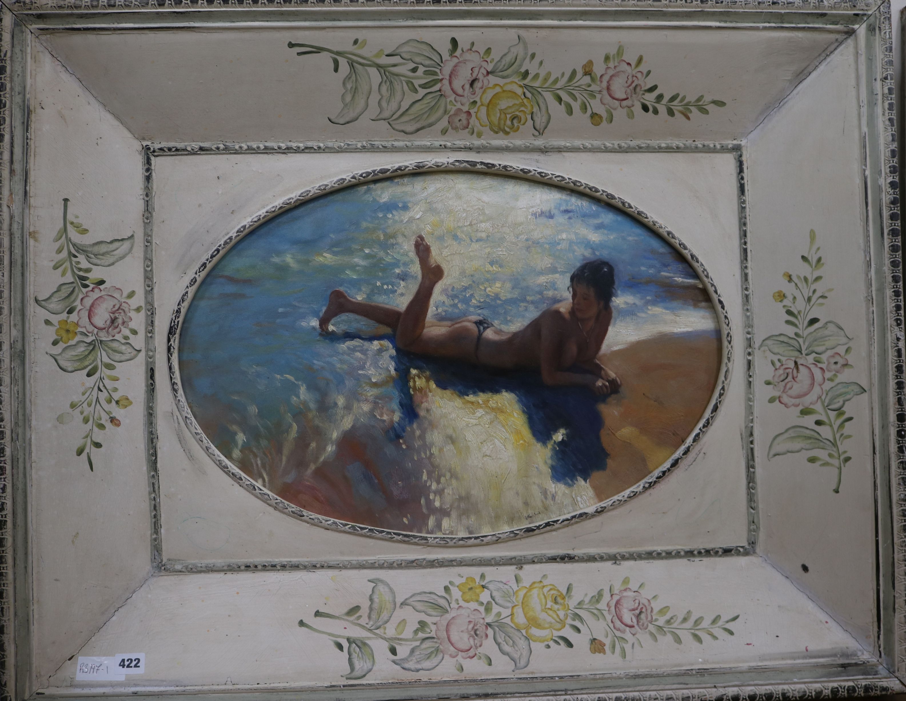 K.H.oil on canvas boardSunbather on the seashoreinitialled40 x 60cm