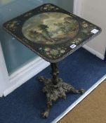 A Victorian painted slate table with cast iron base, H.69cm