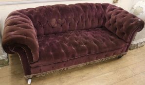 A Victorian velvet Chesterfield, W.186cm