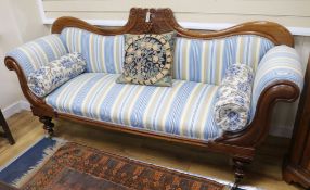 An early Victorian mahogany hall settee, W.205cm