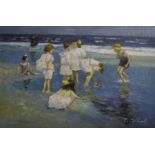 English Schooloil on canvas boardChildren on the seashoreindistinctly signed60 x 90cm