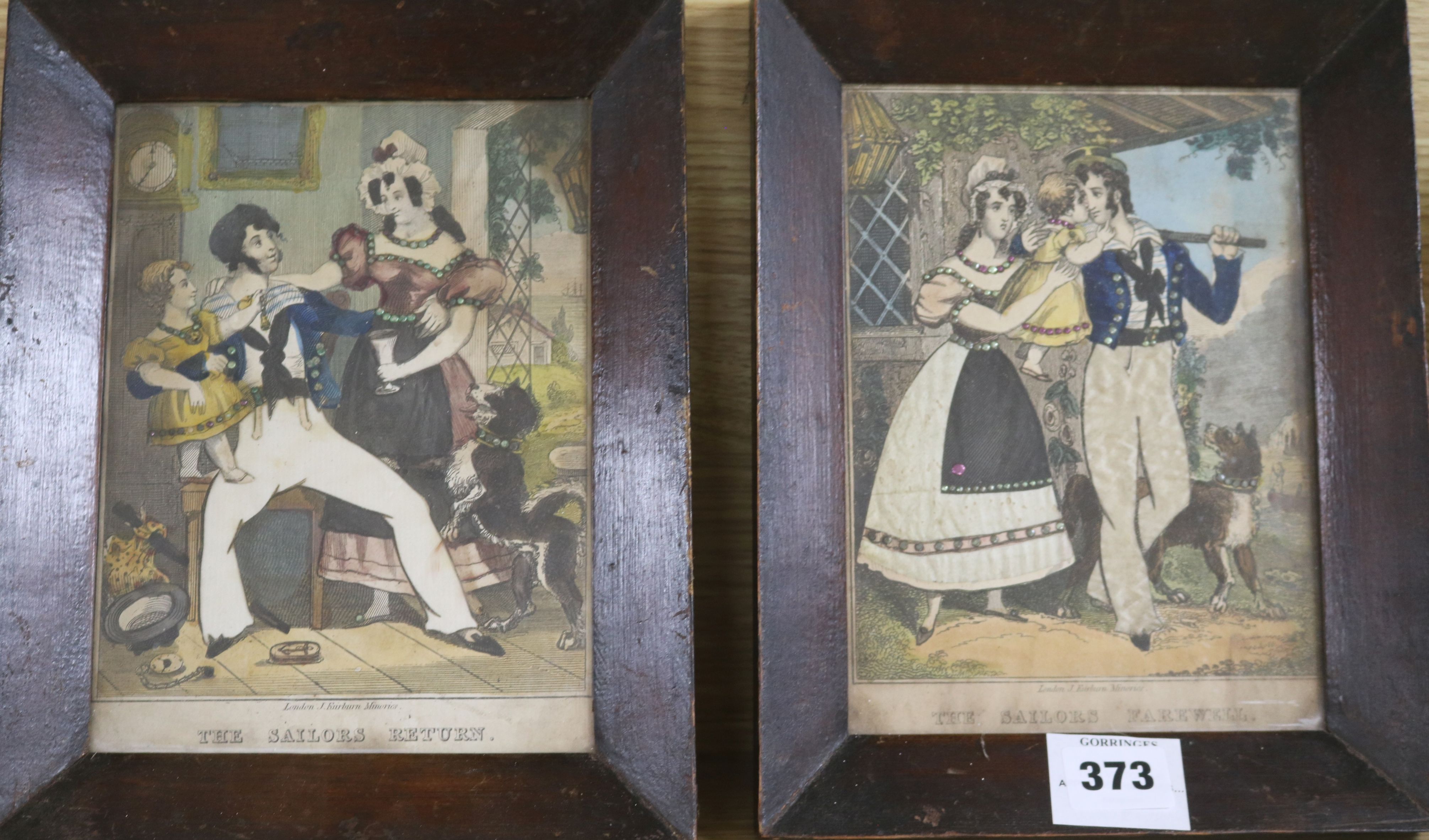 Two Victorian applique pictures'Sailor's Return' and 'Sailor's Farewell'20 x 14.5cm