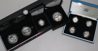 Royal Mint silver Piedfort proof coins - five £1 and three £5